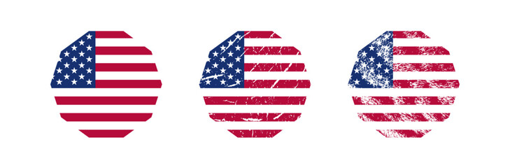 Retro grunge style round american flag button vector illustration. Usa freedom flag to use for 4th july independence day, memorial day projects.