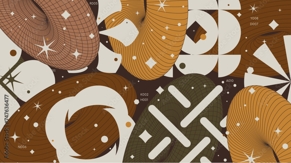 Aufkleber abstract geometric background with 3d oval torus wireframes form graphic of geometrical shapes moder