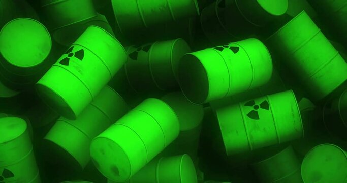 Animation of green barrels with radioactive sign