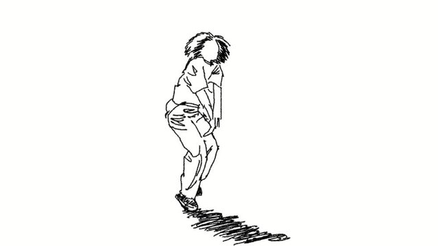 Animation sketch of girl break dancing.