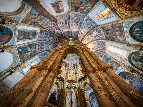 Interior of the 12th-century round church at the Convent of Christ in Tomar, Portugal.