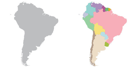 South America country Map. Map of South America in set