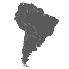 South America country Map. Map of South America in grey color.