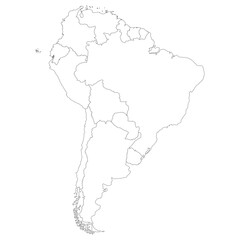 Fototapeta na wymiar South America country Map. Map of South America in white color.