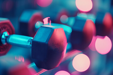 dumbbells gym closeup against blurred fitness club background