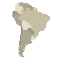 Fototapeta premium South America country Map. Map of South America in multicolor.