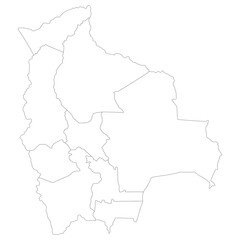 Bolivia map. Map of Bolivia in administrative provinces in white color