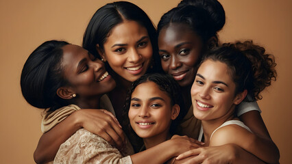 Obraz premium family portrait,Heartwarming Hug: Women Celebrating Diversity,Unity Hug: Women Embracing Diversity