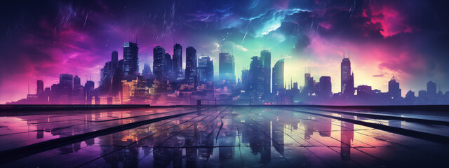 Cyberpunk Cityscape with Electric Storm and Neon Glow
