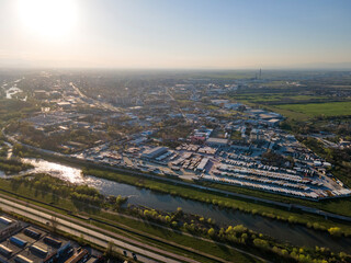 Aerial Sunset view of City of Plovdiv, Bulgaria
