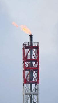 Flare stack at low temperature. Close-up