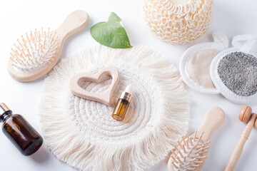 wooden massage comb for the head. Wellness treatments with aromatic oils