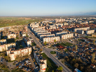 Aerial Sunset view of City of Plovdiv, Bulgaria