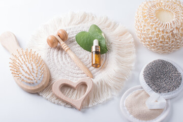 wooden massage comb for the head. Wellness treatments with aromatic oils