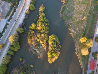 Aerial Sunset view of City of Plovdiv, Bulgaria