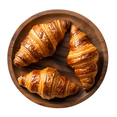 Fototapeta premium Group of croissants on a wooden plate: a close-up photo, Isolated on Transparent Background, PNG