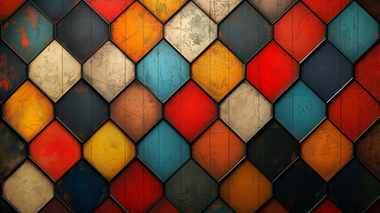 colorful grungy mosaic tile pattern background - obrazy, fototapety, plakaty