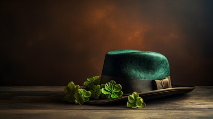 Green Hat With Luck Flowers - obrazy, fototapety, plakaty