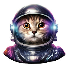 Kot w kosmicznym skafandrze i hełmie znajduje się w nieważkości, eksplorując przestrzeń