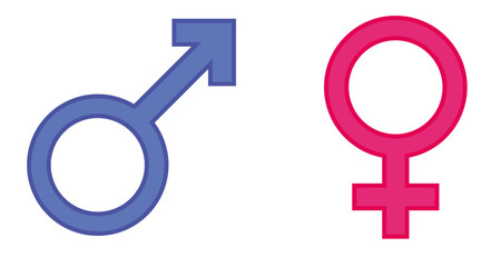 male and female symbols, male and female symbols colored male is blue and female is pink with blue and pink outlines