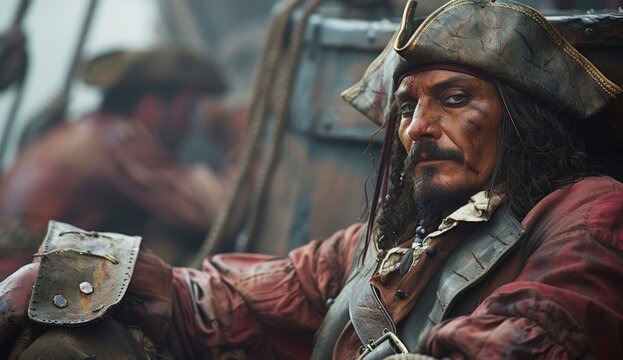 High seas adventure: a daring pirate, captivating piracy, treasure hunt, ship battle, adventure, danger, and the spirit of maritime legends