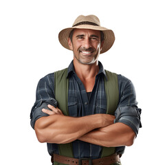 Happy farmer posing with arms crossed: A portrait of farming in my blood, Isolated on Transparent Background, PNG
