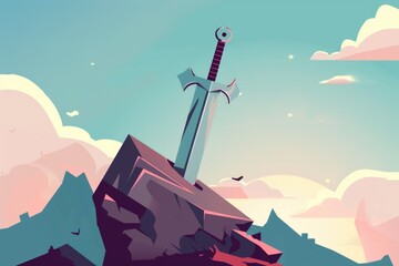 A sword on top of a rock in the sky