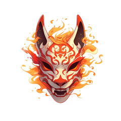 Japanese Kitsune Demon Mask for T-Shirt Design with PNG Image Vector Illustration