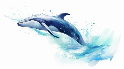 water color painting style of full body potrait of whale surrounded by water splash. Generative Ai