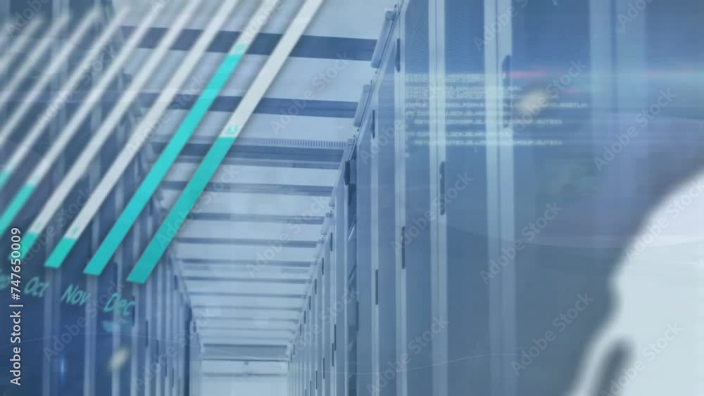 Poster animation of data processing over server room