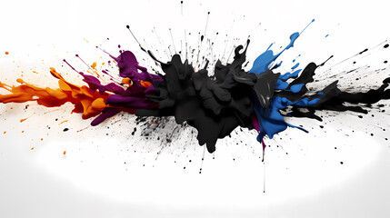 Black paint splash on white paper for painting, isolated on white background