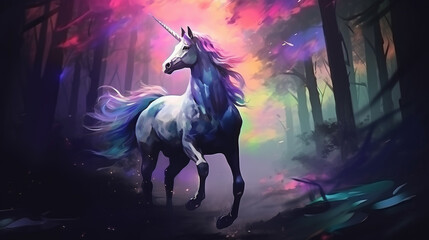 Obraz na płótnie Canvas water color painting style of full body potrait of unicorn horse . Generative Ai