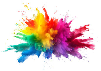 PNG Colorful powder explosion in vibrant spectrum of rainbow colors on transparent background - 747650289