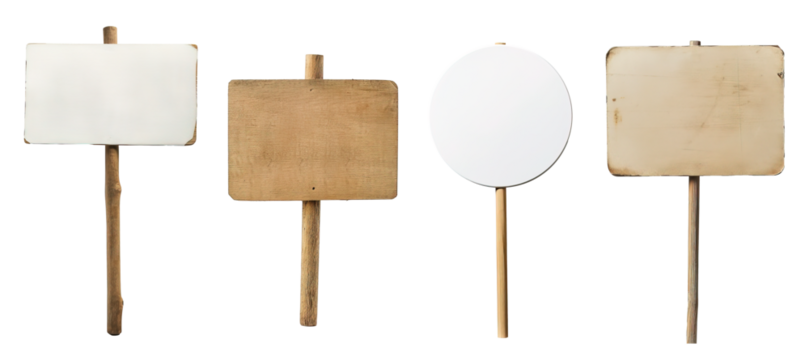 Collage of banner sign in blank for copy space, protest activism concept. Isolated over white transparent background