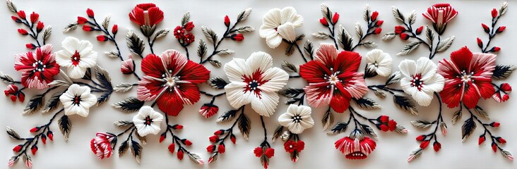 Fototapeta na wymiar White and red flowers on a white background. Flat lay, top view