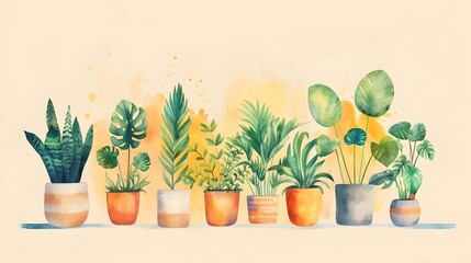 Botanical Vibrance: Watercolor Illustration of Vibrant Plants