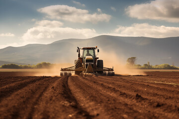 Field being prepared for sowing by tractor plows in spring AI Generation