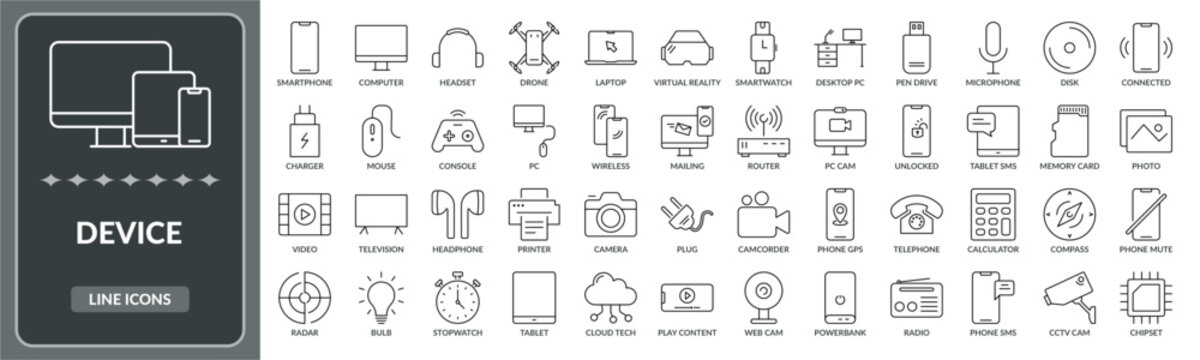 Set of Web device line icons. Collection of devices icon EPS10 - Stock Vector
