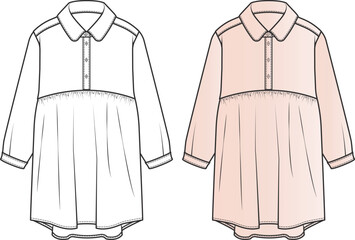 Dress Flat technical Drawing Vector illustration for Girls