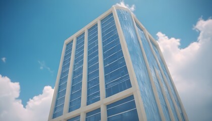 A building with a blue sky and clouds in the background with blur and bokeh effects