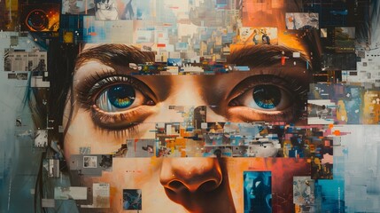 Life's Mosaic: Close-Up Portrait with a Face Composed of Memories