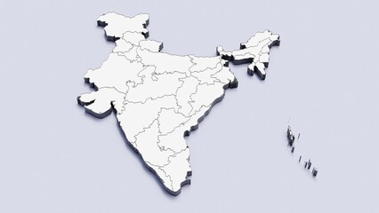 India, country, state division, region, 3D map