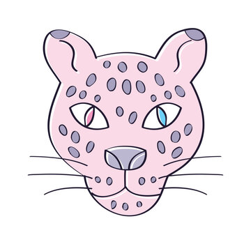 Pink leopard face portrait isolated vector illustration