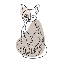 Continuous one simple single abstract line drawing of logo head face cat kitty icon in silhouette on a white background. Linear stylized.