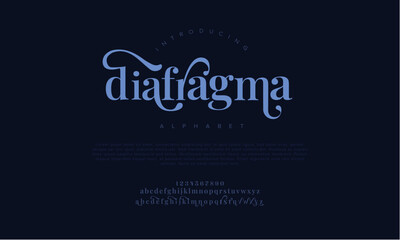 Diafragma premium luxury elegant alphabet letters and numbers. Elegant wedding typography classic serif font decorative vintage retro. Creative vector illustration