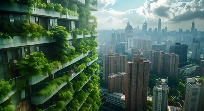 Eco-friendly megacity with vertical gardens