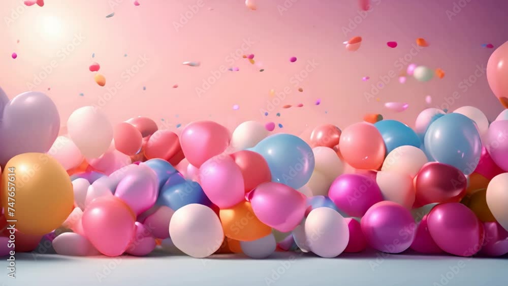 Poster group of colorful balloons floating in the air generative ai