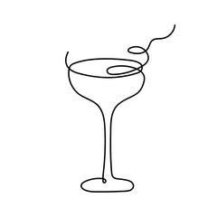 Glass of wine in continuous line art drawing style. Minimalist black line sketch on white background. Vector illustration 