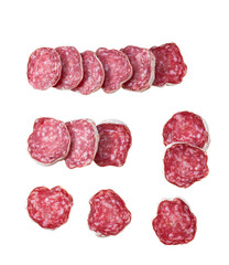 Slices of delicious spanish sausage fuet  isolated