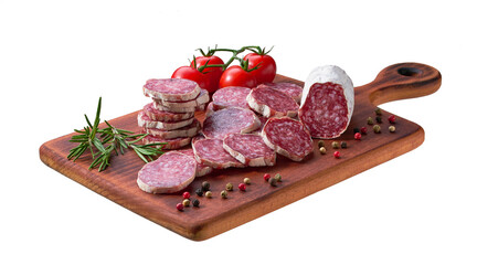 slices of Spanish Fuet thin dried salami sausage 